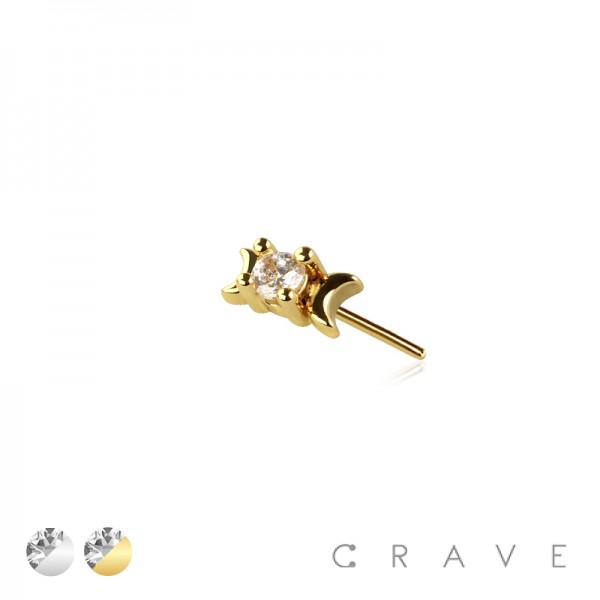 316L SURGICAL STEEL THREADLESS PUSH IN ROUND CZ DOUBLE MOON TOP PART